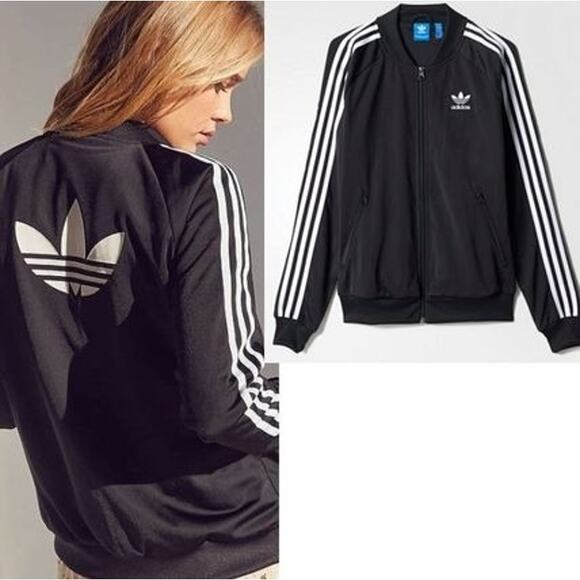 adidas Womens Superstar Track Jacket Black 3 Stripe Full Zip Classic Small Retro - Picture 4 of 11